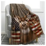 Jekeno American Flag Deer Blanket Gifts for Men, USA Flag Throw Blankets Hunting Gifts for Men Adult Kids Boys, Independence Day Deer Forest Decor for Home Bed Couch - Retail: $24
