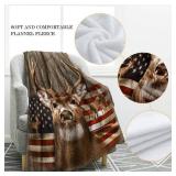 Jekeno American Flag Deer Blanket Gifts for Men, USA Flag Throw Blankets Hunting Gifts for Men Adult Kids Boys, Independence Day Deer Forest Decor for Home Bed Couch - Retail: $24