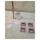 American Folk Art Coaster Set with Ceramic Cup 3 round coaster American Folk Art Coaster Set with Ceramic Cup 3 round coaster