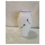 Hand Painted Floral Glass Vase with Blue Rim Hand Painted Floral Glass Vase with Blue Rim