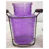 Decorative Purple Glass Jar and Floral Enamel Bowl Set Decorative Purple Glass Jar and Floral Enamel Bowl Set