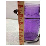 Decorative Purple Glass Jar and Floral Enamel Bowl Set Decorative Purple Glass Jar and Floral Enamel Bowl Set