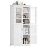 $114 53.1' H Tall Bathroom Storage Cabinet, 6-Door Linen Pantry White