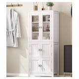 $114 53.1' H Tall Bathroom Storage Cabinet, 6-Door Linen Pantry White