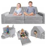 $150 YEFU 15pcs Modular Kids Play Couch for Toddler & Children, Grey