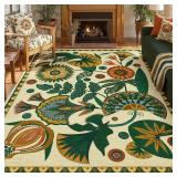 $76 Joydeco Egypt Floral Boho 8x10 Area Rug, Washable Non-Slip Beige