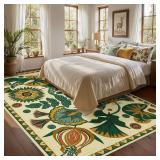 $76 Joydeco Egypt Floral Boho 8x10 Area Rug, Washable Non-Slip Beige