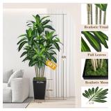 $62 6FT Artificial Dracaena Tree in Black Planter for Indoor Decor
