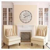 $56 24-Inch Farmhouse Wall Clock, Rustic Wood, Metal Circle & Numerals