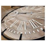 $56 24-Inch Farmhouse Wall Clock, Rustic Wood, Metal Circle & Numerals
