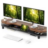 $73 Dual Monitor Stand Riser, 39.4-Inch Desk Organizer with Shelf
