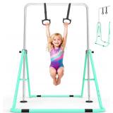 $63 Height Adjustable Gymnastics Bar with Rings, Foldable Home Gym