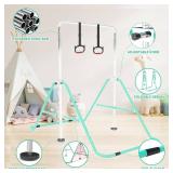 $63 Height Adjustable Gymnastics Bar with Rings, Foldable Home Gym