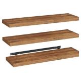 $54 Floating Wall Shelves, Set of 3, 1.5 Thick, Brown 10301BJP3BF