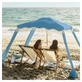 $96 AMMSUN Beach Cabana 6'x6' Canopy, Wood Poles, Sand Pockets, Blue