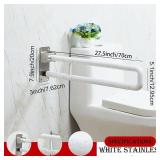 $67 28-Inch Flip-Up Toilet Grab Bar, Stainless Steel, ABS, White