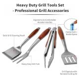 $50 FJNATINH Heavy-Duty Rosewood BBQ Tools Set: Spatula, Fork Tongs
