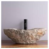 $256 Fossil Gray Marble Vessel Sink Hand-Carved Canoe-Shaped Sink