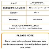 $256 Fossil Gray Marble Vessel Sink Hand-Carved Canoe-Shaped Sink