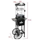 $260 10 Oz Popcorn Machine with Cart (Black) - One-Touch, 30-40 Cups
