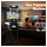 $260 10 Oz Popcorn Machine with Cart (Black) - One-Touch, 30-40 Cups