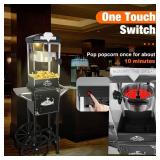 $260 10 Oz Popcorn Machine with Cart (Black) - One-Touch, 30-40 Cups