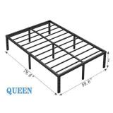 $57 14 Inch Queen Size Metal Bed Frame with Storage, Easy Assembly