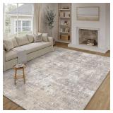 $139 Machine Washable Area Rug 9x12 - Beige Gray, Neutral Abstract