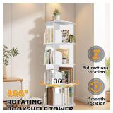 $63 4-Tier Rotating Bookshelf Tower, 360 Bookcase, White
