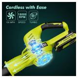 $60 Leaf Blower Cordless 21V with 2 Batteries & Charger, 2-Speed