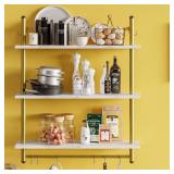 $76 Bestier 31' Pipe Shelving - 3-Tier Wall Shelves, White Marble