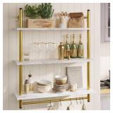 $76 Bestier 31' Pipe Shelving - 3-Tier Wall Shelves, White Marble