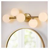 $106 5-Light Bathroom Vanity Light Gold OverMirror G9 MilkGlass Sconce