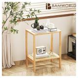 Bamworld Rattan Side Table 2-Tier Storage Night Stand