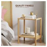 Bamworld Rattan Side Table 2-Tier Storage Night Stand