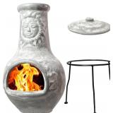 $145 Wiosi Medium Chiminea Outdoor Fireplace Grey Clay 16x16x32 in