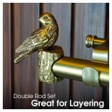 1-1/8 in Brushed Gold Curtain Rod, Bird Finials, 36-72 Double