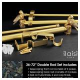 1-1/8 in Brushed Gold Curtain Rod, Bird Finials, 36-72 Double