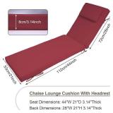 $112 Chaise Lounge Cushions Outdoor Set of 2, 72x21x3, Burgundy