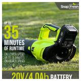 $60 SnapFresh Cordless Leaf Blower 350 CFM, 20V, 4.0Ah Battery