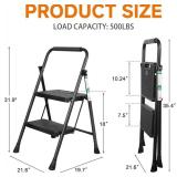 2-Step Folding Stool with Anti-Slip Pedals, 500 lb Steel, Black
