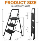 $50 3-Step Ladder Portable Steel Folding Stool, Wide Anti-Slip Pedal