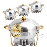 $122 Chafing Dishes for Buffet 4 Pack 6QT Round Stainless Steel Set