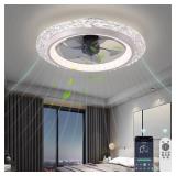 $80 KINDLOV Flush Mount Ceiling Fan with Light, 6-Speed Remote, White