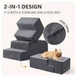 Dog Steps for Bed and Couch, 4-Step Pet Stairs, 18.5' H Grey