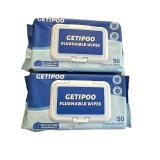 Two packs of 50 count each flushable wipes