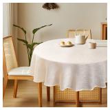 Karseteli Natural Linen Textured Round Tablecloth, Slubby Lightweight Table Cloth 52 Inch, Water Resistant Stain Resistant Farmhouse Burlap Table Cover for Kitchen Dining Room - Retail: $17