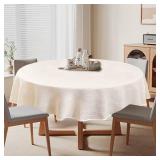 Karseteli Natural Linen Textured Round Tablecloth, Slubby Lightweight Table Cloth 52 Inch, Water Resistant Stain Resistant Farmhouse Burlap Table Cover for Kitchen Dining Room - Retail: $17