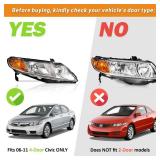 KarSpareHub Headlights Assembly for 2006-2011 Honda Civic 4-Door Headlamp Replacement Chrome Housing Driver & Passenger Side (NOT fit 2-Door) - Retail: $90
