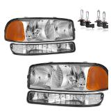 KarSpareHub Headlights Assembly for 99-07 GMC Sierra, Compatible with 99-06 GMC Yukon Headlamp Replacement Chrome Housing Driver & Passenger Side - Retail: $80